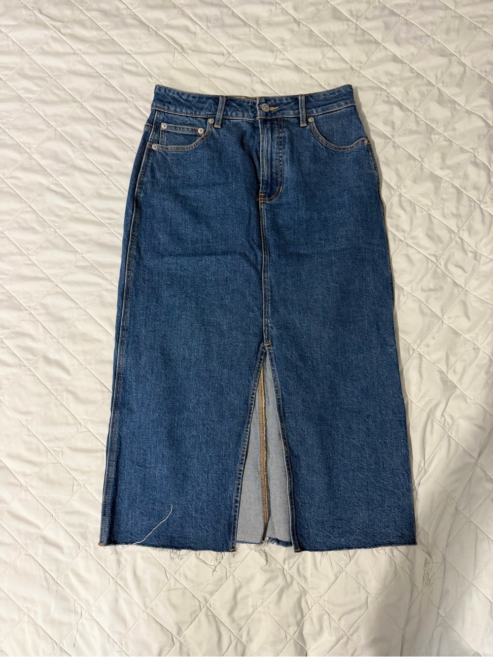 Veronica Beard Dark Blue Denim Midi Skirt with Center Slit